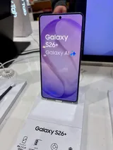 Samsung Galaxy S26+, front view on a display stand